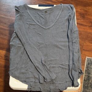 Gray V-Neck Waffle Knit Top